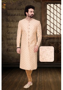 Light Pink Embroidery Silk Indo Western Sherwani